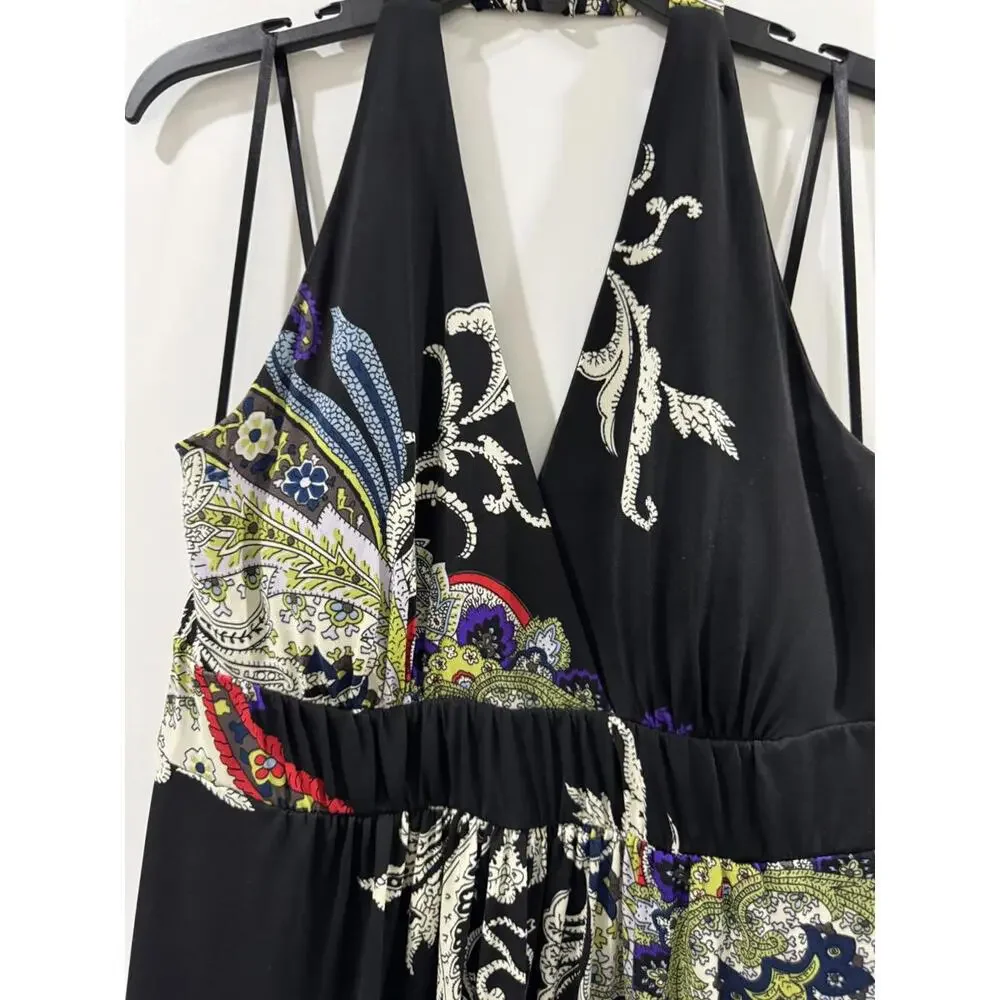 I.N Studio Vintage Boho Paisley Y2K Style Black Halter Maxi Dress- Size 14 - Picture 3 of 9